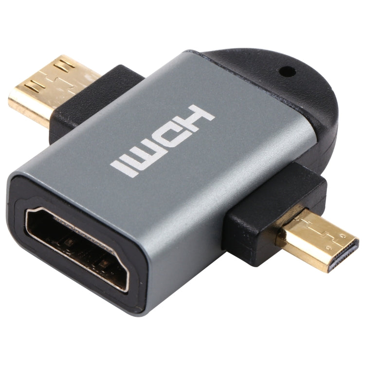 Adattatore per testa placcato oro 2 in 1 Mini HDMI maschio + Micro HDMI maschio a HDMI femmina, Mini HDMI Male+Micro HDMI Male to HDMI Female