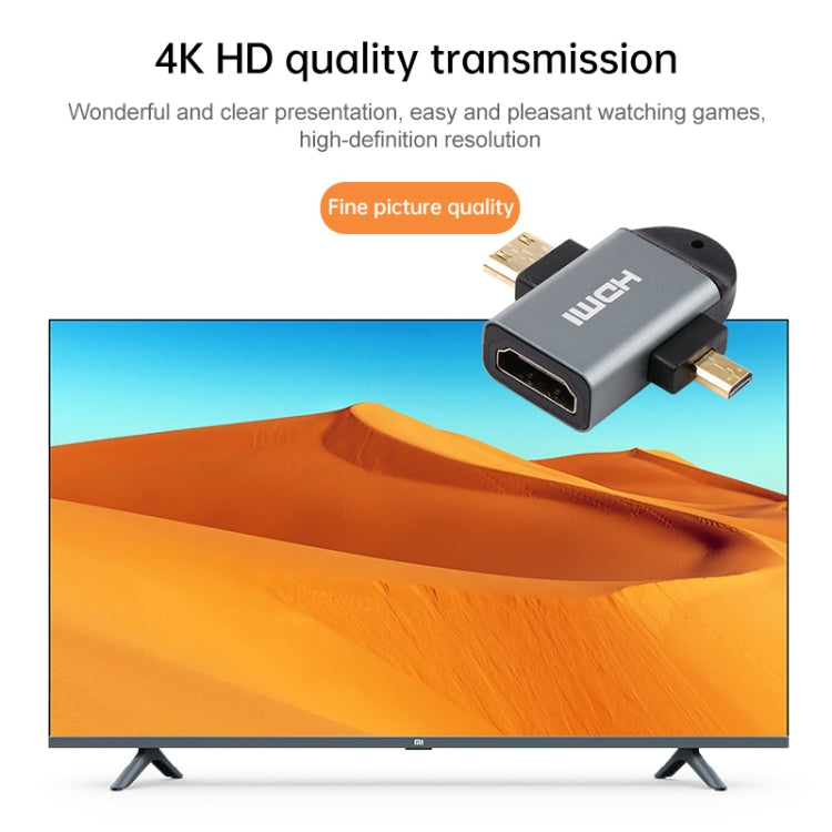 Adattatore per testa placcato oro 2 in 1 Mini HDMI maschio + Micro HDMI maschio a HDMI femmina, Mini HDMI Male+Micro HDMI Male to HDMI Female