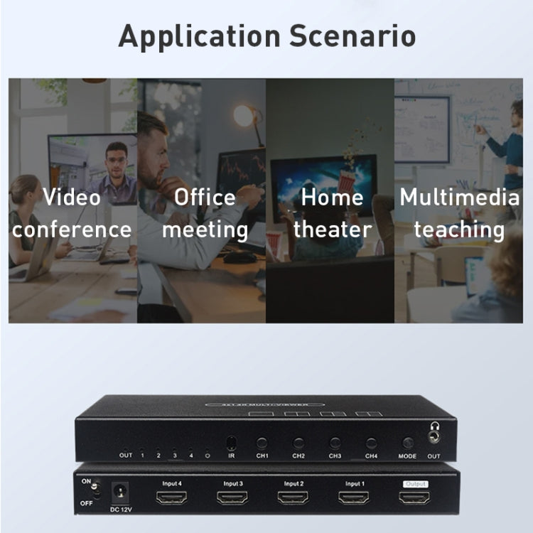 Measy MV4341 4K 30Hz 4 ingressi 1 uscita HDMI Quad Screen Splitter, Tipo di spina: Spina UE, EU Plug
