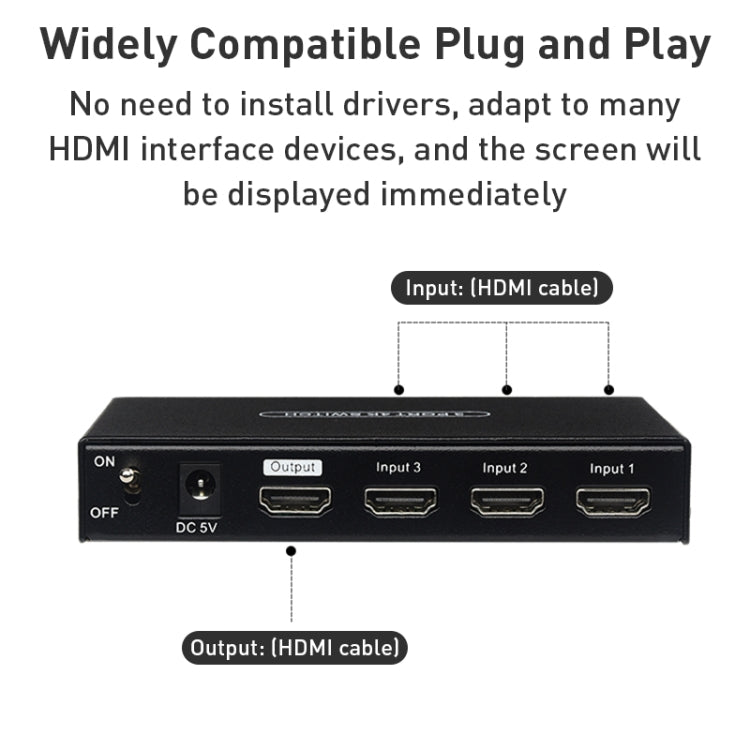 Measy SWH4631 4K 60Hz 3 ingressi 1 uscita commutatore convertitore HDMI, tipo di spina: spina americana, US Plug