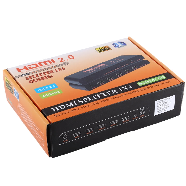 CY-042 Sdoppiatore 1X4 HDMI 2.0 4K/60Hz, spina europea, 1X4