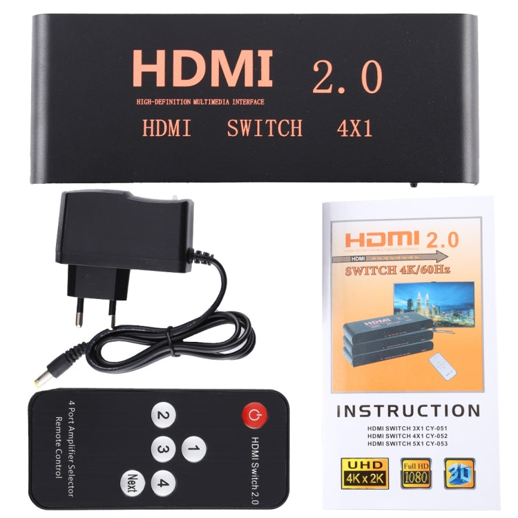 Switch HDMI 2.0 4X1 4K/60Hz con telecomando, spina europea, 4X1