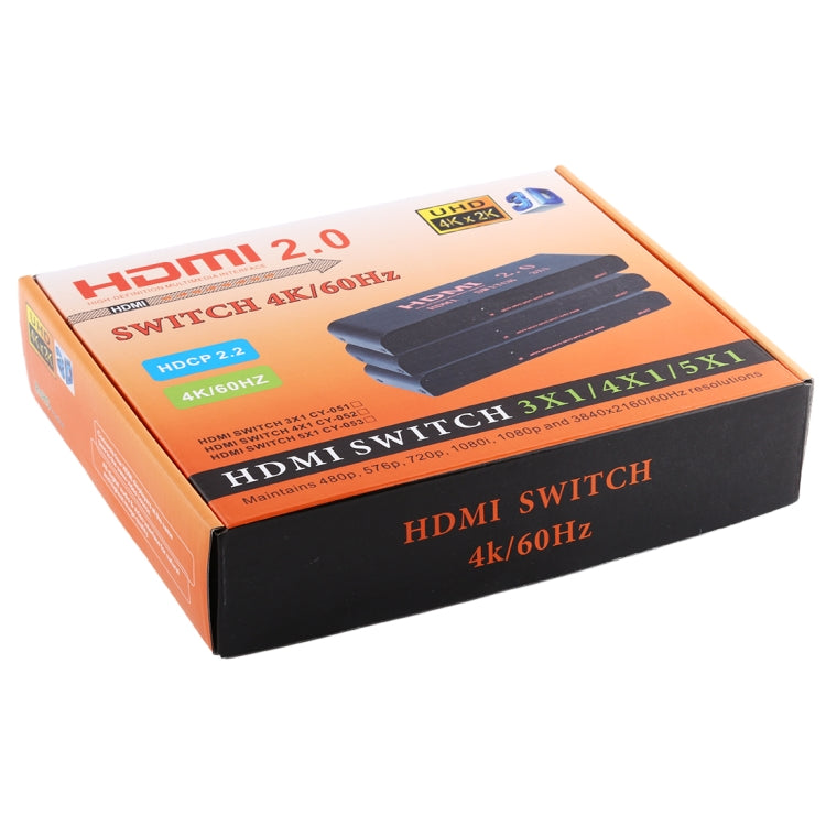 Switch HDMI 2.0 5X1 4K/60Hz con telecomando, spina europea, 5X1