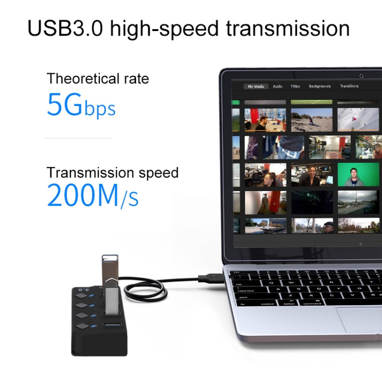 Onten 5301 USB 3.0 Maschio a 4 USB 2.0 Femmina Extender Splitter con Interruttore Indipendente, 5301
