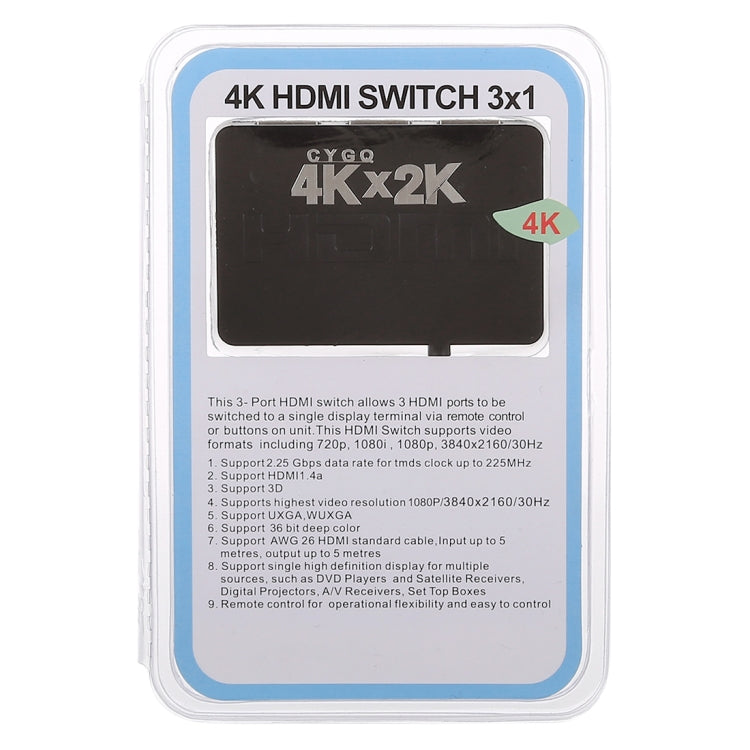 Switch HDMI 4K a 3 porte con telecomando, 3 Inputs to 1 output 4K