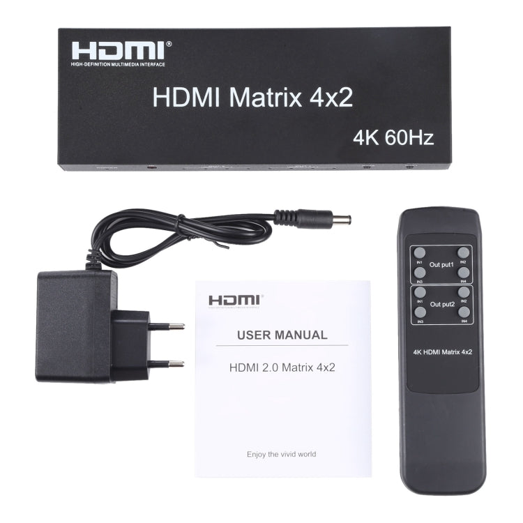 Switcher/splitter matrice HDMI 4x2 con telecomando, supporto ARC / MHL / 4Kx2K / 3D, 4 porte ingresso HDMI, 2 porte uscita HDMI, Support ARC / MHL / 4Kx2K / 3D