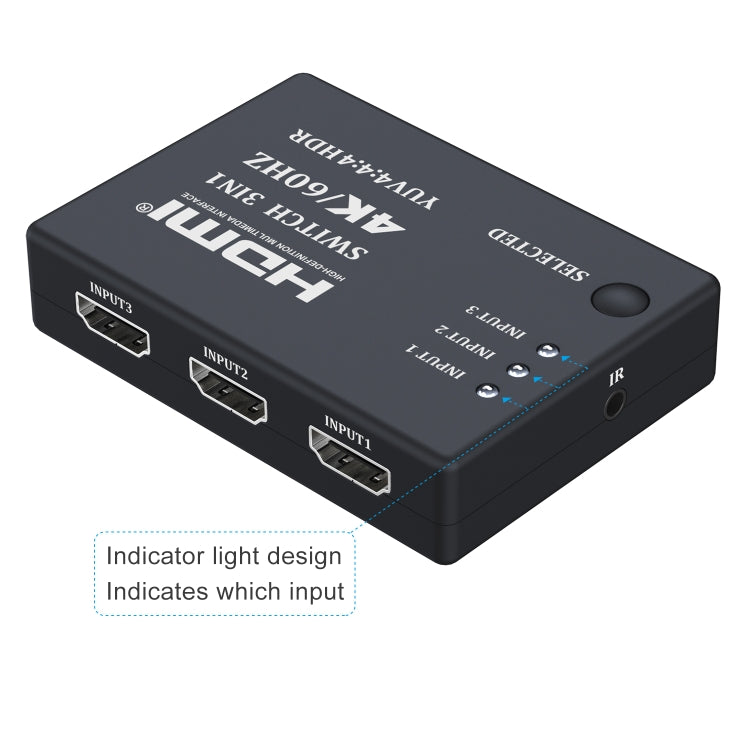 Switcher HDMI video HD 3 in 1 uscita 4K 60Hz con telecomando a infrarossi, with Infrared Remote Control