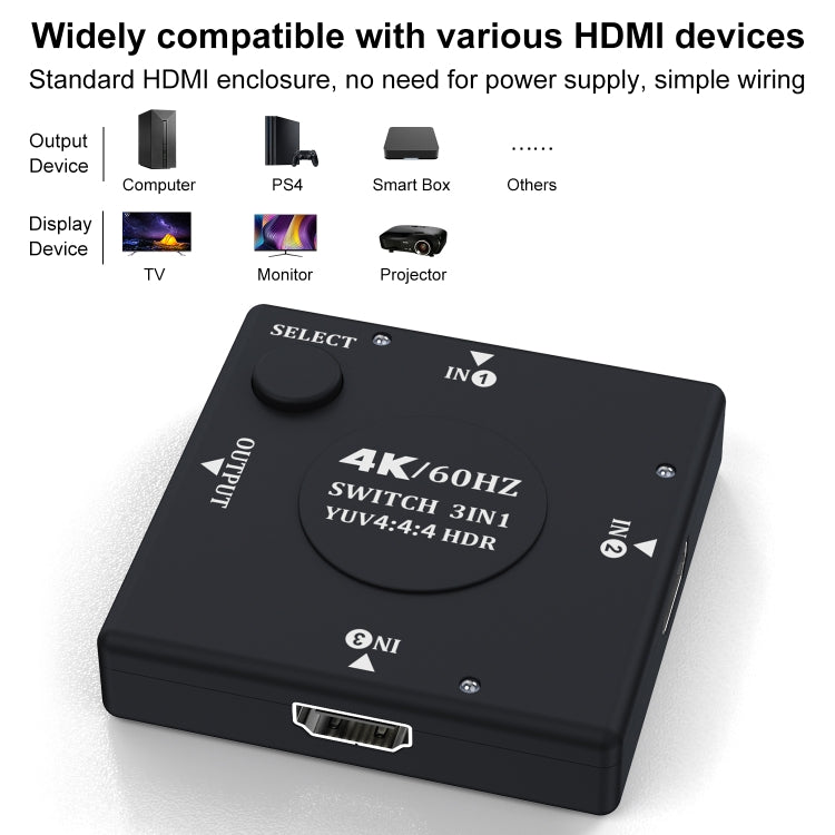 Switch HDMI video HD 3 ingressi 1 uscita 4K 60Hz, without Infrared Remote Control