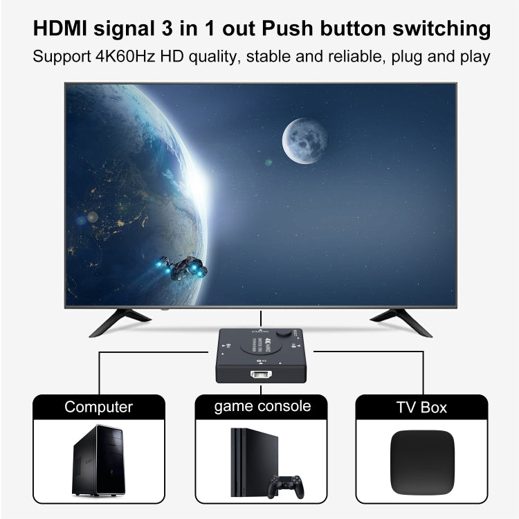 Switch HDMI video HD 3 ingressi 1 uscita 4K 60Hz, without Infrared Remote Control
