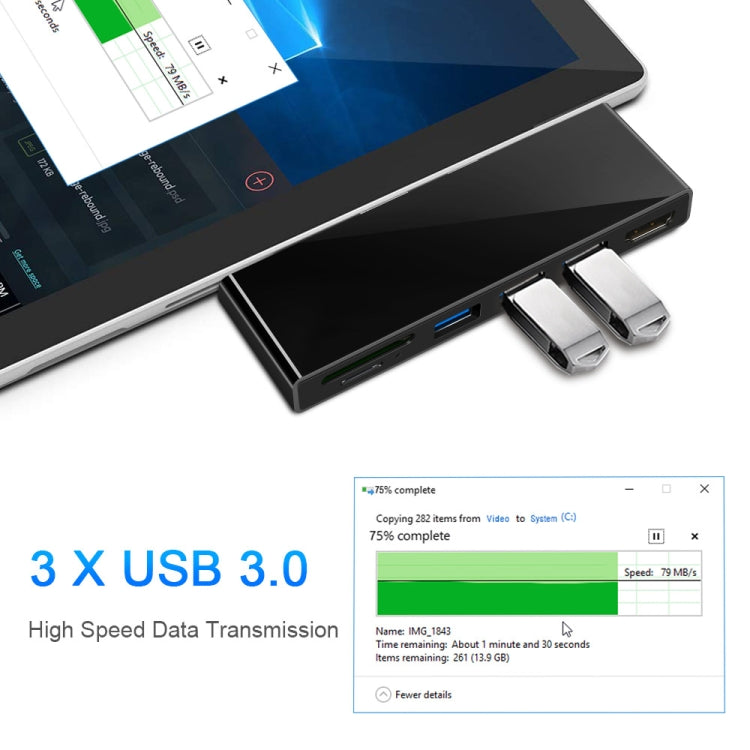 ROCKETEK SK-S4H 3 x USB 3.0 + HDMI + Lettore di schede di memoria SD/TF HUB Adattatore HDMI 4K, SK-S4H