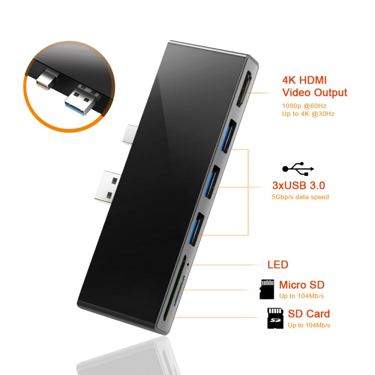 ROCKETEK SK-S5H 3 x USB 3.0 + HDMI + Lettore di schede di memoria SD/TF HUB Adattatore HDMI 4K, SK-S5H