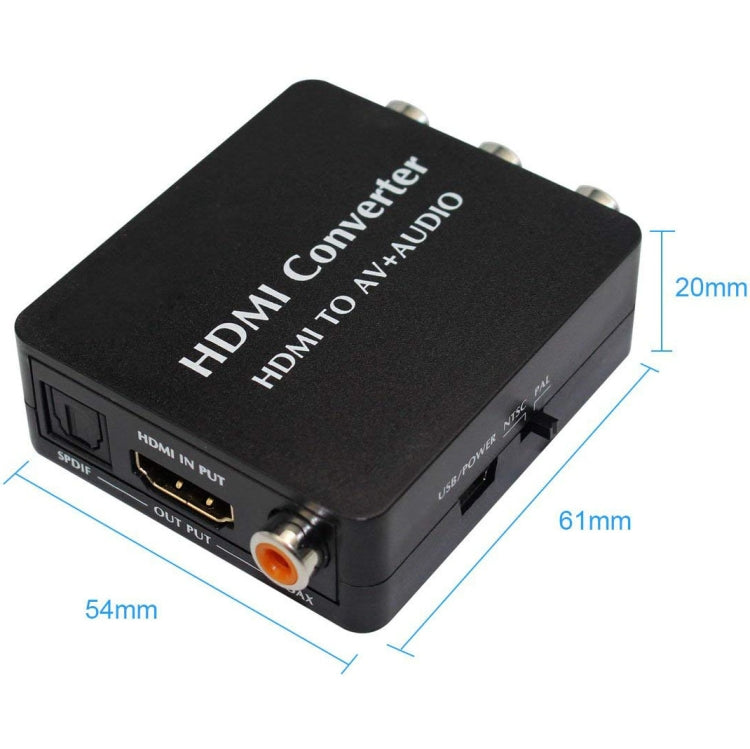 Convertitore audio da HDMI ad AV Supporto audio coassiale SPDIF NTSC PAL Video composito Adattatore da HDMI a 3RCA per TV/PC/PS3/DVD Blu-ray, AV + Aduio