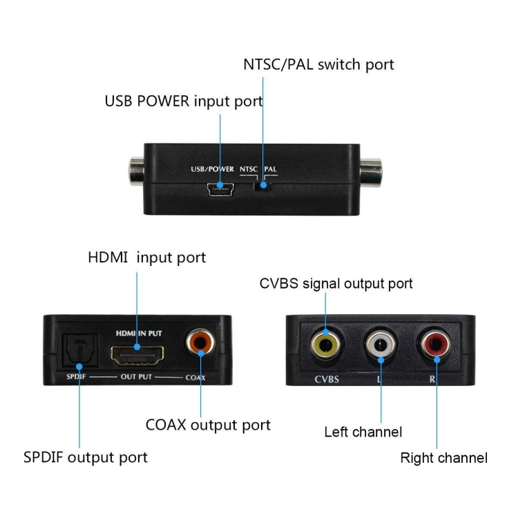 Convertitore audio da HDMI ad AV Supporto audio coassiale SPDIF NTSC PAL Video composito Adattatore da HDMI a 3RCA per TV/PC/PS3/DVD Blu-ray, AV + Aduio