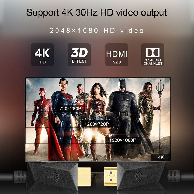ROCKETEK HDMI01Y-2 Cavo HDMI connettore HDMI 2.0 4K 30Hz 3D HD placcato oro per tutti i dispositivi HDMI, lunghezza: 2 m