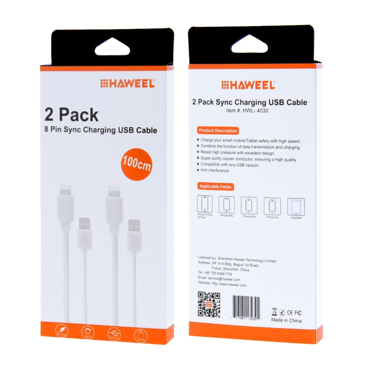 Kit cavo di sincronizzazione e ricarica HAWEEL da 2 pezzi ad alta velocità da 8 pin a USB da 1 m per iPhone, iPad, 2pcs