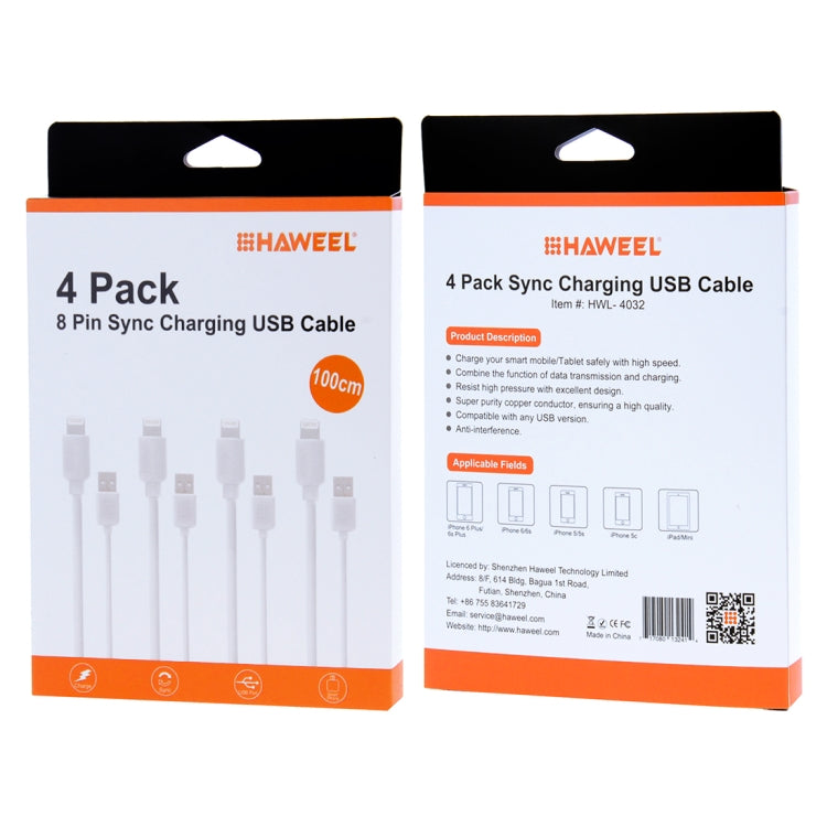 Kit cavo di sincronizzazione e ricarica HAWEEL da 4 pezzi da 1 m ad alta velocità da 8 pin a USB per iPhone, iPad, 4pcs