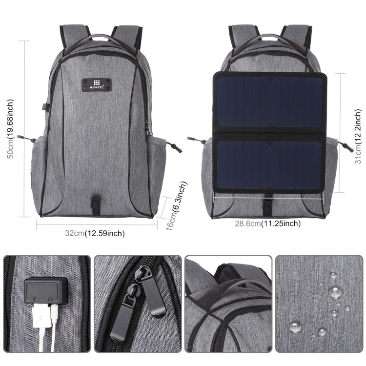 Zaino per laptop a doppia spalla in tela portatile pieghevole e rimovibile HAWEEL da 14 W, uscita USB: 5 V 2,1 A max