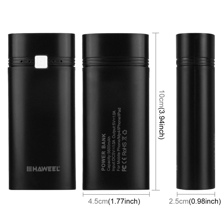 HAWEEL DIY 2x 18650 Batteria (non inclusa) 5600mAh Power Bank Shell Box con uscita USB e indicatore, DIY 2 Batteries(Black), DIY 2 Batteries(White)