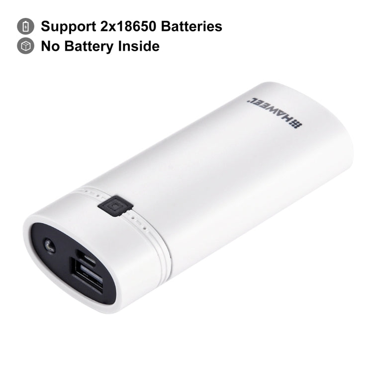 HAWEEL DIY 2x 18650 Batteria (non inclusa) 5600mAh Power Bank Shell Box con uscita USB e indicatore, DIY 2 Batteries(Black), DIY 2 Batteries(White)