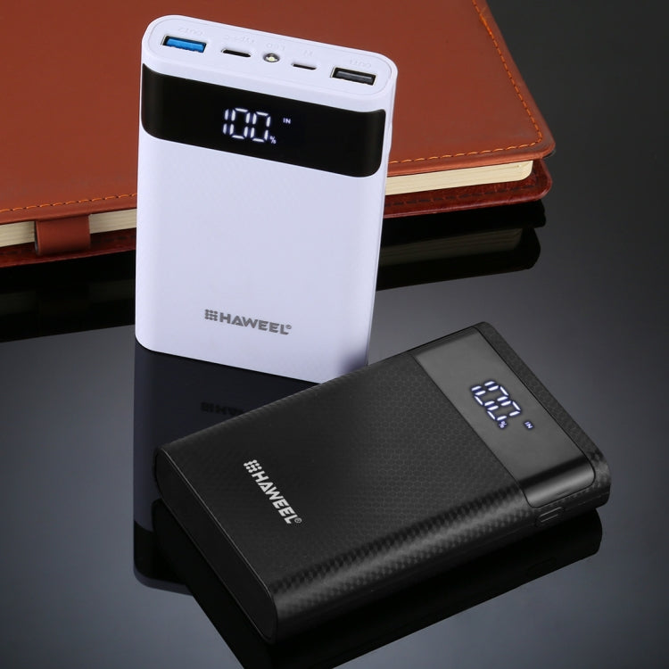 HAWEEL DIY 4x 18650 Batteria (Non Inclusa) Caricatore QC a doppia via da 12000mAh Power Bank Shell Box con 2x Uscite e Display USB, Supporto QC 2.0 / QC 3.0 / FCP / SFCP / AFC / MTK / BC 1.2 / PD, DIY 4x 18650 Batteries 12000mAh
