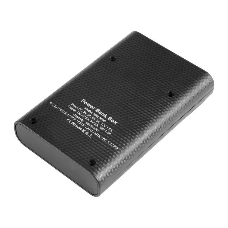HAWEEL DIY 4x 18650 Batteria (Non Inclusa) Caricatore QC a doppia via da 12000mAh Power Bank Shell Box con 2x Uscite e Display USB, Supporto QC 2.0 / QC 3.0 / FCP / SFCP / AFC / MTK / BC 1.2 / PD, DIY 4x 18650 Batteries 12000mAh