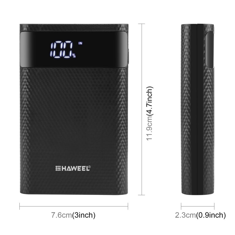 HAWEEL DIY 4x 18650 Batteria (Non Inclusa) Caricatore QC a doppia via da 12000mAh Power Bank Shell Box con 2x Uscite e Display USB, Supporto QC 2.0 / QC 3.0 / FCP / SFCP / AFC / MTK / BC 1.2 / PD, DIY 4x 18650 Batteries 12000mAh