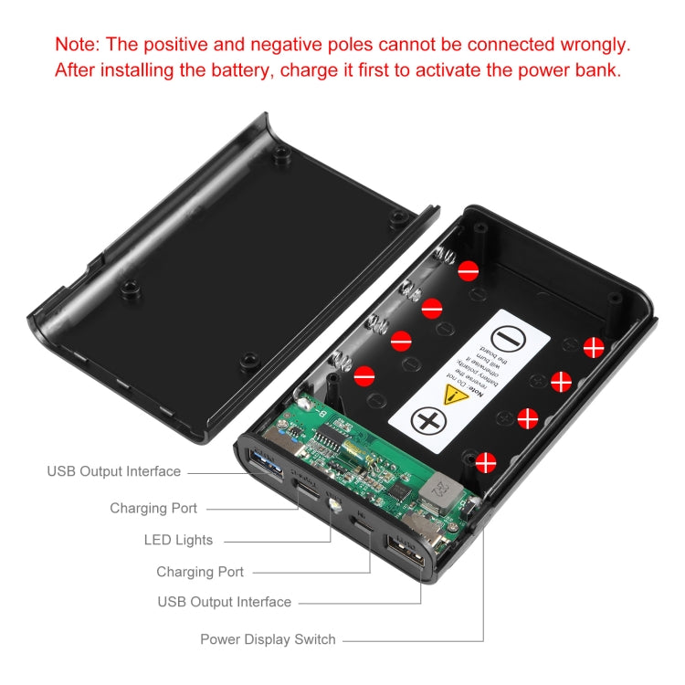 HAWEEL DIY 4x 18650 Batteria (Non Inclusa) Caricatore QC a doppia via da 12000mAh Power Bank Shell Box con 2x Uscite e Display USB, Supporto QC 2.0 / QC 3.0 / FCP / SFCP / AFC / MTK / BC 1.2 / PD, DIY 4x 18650 Batteries 12000mAh
