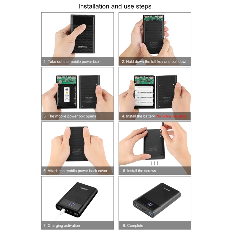 HAWEEL DIY 4x 18650 Batteria (Non Inclusa) Caricatore QC a doppia via da 12000mAh Power Bank Shell Box con 2x Uscite e Display USB, Supporto QC 2.0 / QC 3.0 / FCP / SFCP / AFC / MTK / BC 1.2 / PD, DIY 4x 18650 Batteries 12000mAh