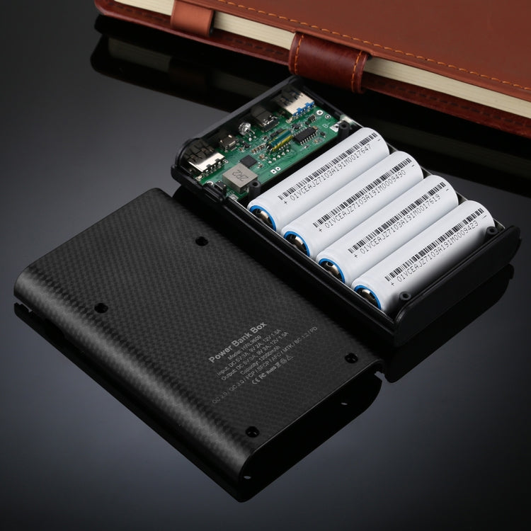 HAWEEL DIY 4x 18650 Batteria (Non Inclusa) Caricatore QC a doppia via da 12000mAh Power Bank Shell Box con 2x Uscite e Display USB, Supporto QC 2.0 / QC 3.0 / FCP / SFCP / AFC / MTK / BC 1.2 / PD, DIY 4x 18650 Batteries 12000mAh