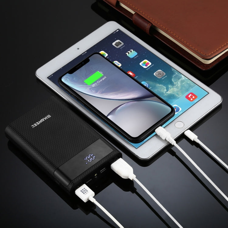 HAWEEL DIY 4x 18650 Batteria (Non Inclusa) Caricatore QC a doppia via da 12000mAh Power Bank Shell Box con 2x Uscite e Display USB, Supporto QC 2.0 / QC 3.0 / FCP / SFCP / AFC / MTK / BC 1.2 / PD, DIY 4x 18650 Batteries 12000mAh