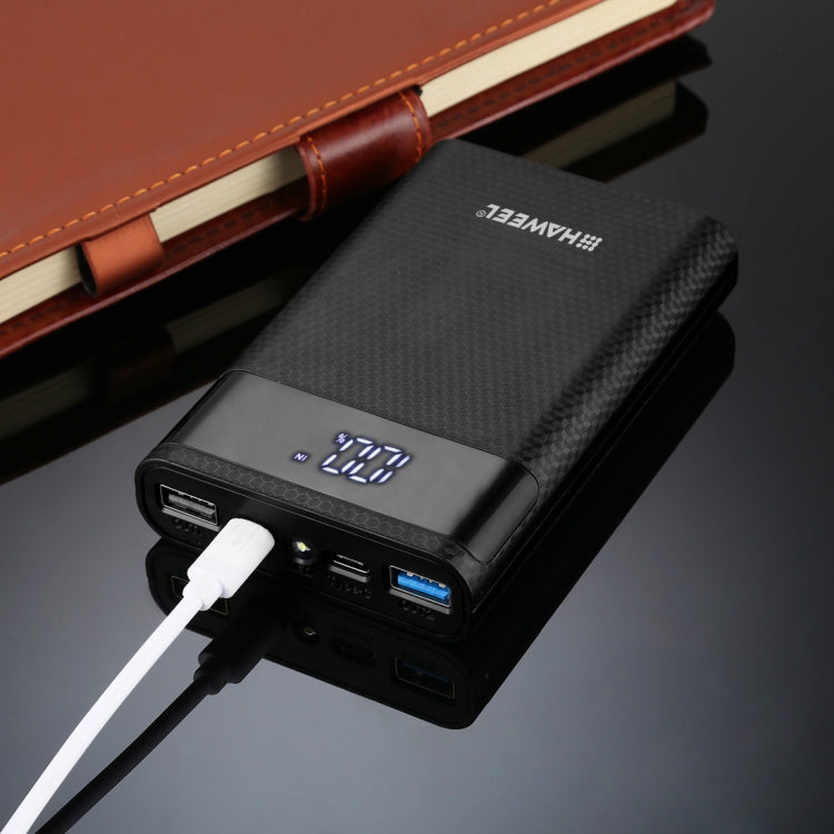 HAWEEL DIY 4x 18650 Batteria (Non Inclusa) Caricatore QC a doppia via da 12000mAh Power Bank Shell Box con 2x Uscite e Display USB, Supporto QC 2.0 / QC 3.0 / FCP / SFCP / AFC / MTK / BC 1.2 / PD, DIY 4x 18650 Batteries 12000mAh