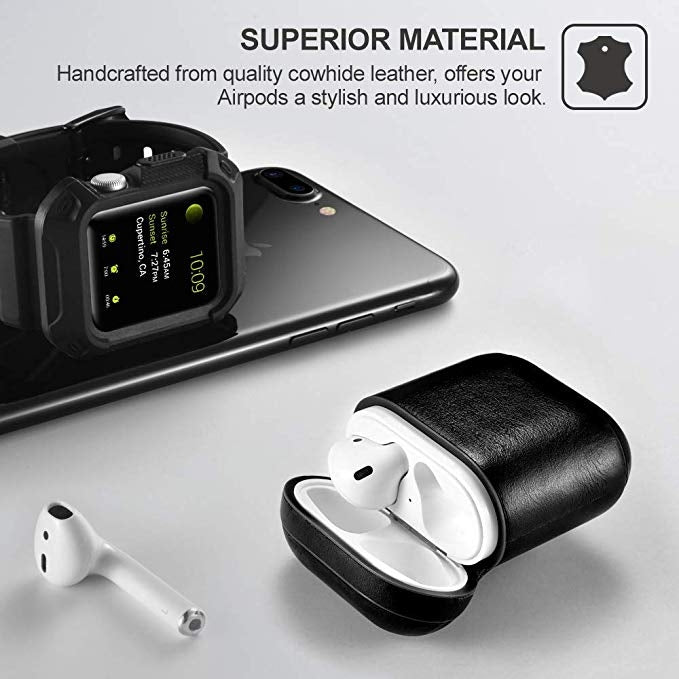ICARER Custodia protettiva per scatola di ricarica per auricolari wireless anti-smarrimento in pelle di vacchetta per Apple AirPods 1/2, con chiusura, with Clasp Brown, with Clasp Black), with Clasp Khaki, with Clasp Red