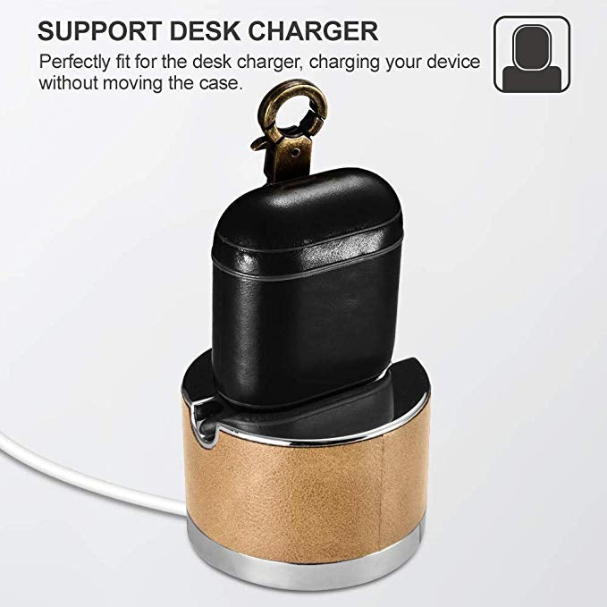 ICARER Custodia protettiva per scatola di ricarica per auricolari wireless anti-smarrimento in pelle di vacchetta per Apple AirPods 1/2, con chiusura, with Clasp Brown, with Clasp Black), with Clasp Khaki, with Clasp Red
