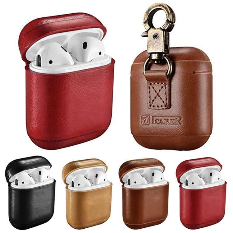 ICARER Custodia protettiva per scatola di ricarica per auricolari wireless anti-smarrimento in pelle di vacchetta per Apple AirPods 1/2, con chiusura, with Clasp Brown, with Clasp Black), with Clasp Khaki, with Clasp Red