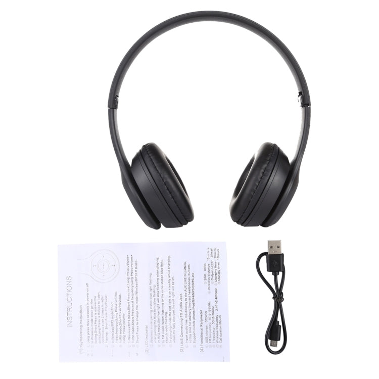 Cuffie Bluetooth wireless pieghevoli P47 con jack audio da 3,5 mm, supporto MP3 / FM / chiamata, P47 Black, P47 Blue, P47 Red, P47 White, P47 Green