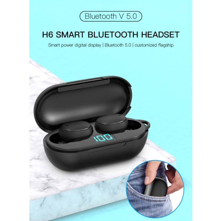Auricolare Bluetooth wireless H6 TWS Bluetooth 5.0 con display digitale e scatola di ricarica, supporto per chiamate Siri e HD