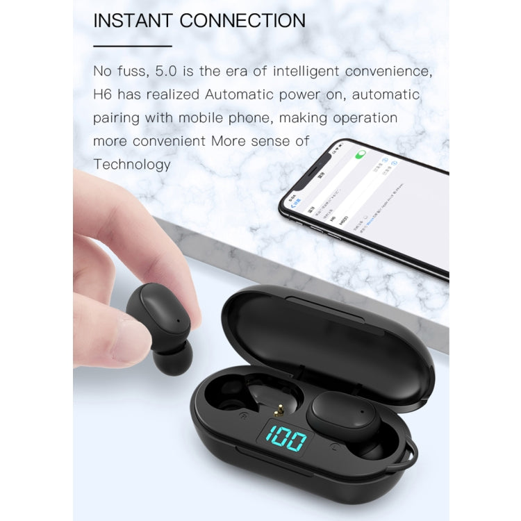 Auricolare Bluetooth wireless H6 TWS Bluetooth 5.0 con display digitale e scatola di ricarica, supporto per chiamate Siri e HD