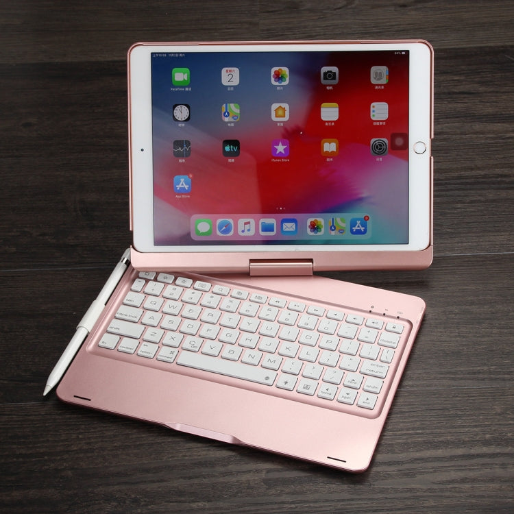 F102AS Per iPad 10.2 pollici Custodia tablet in pelle girevole colorata retroilluminata con tastiera Bluetooth con funzione slot per penna