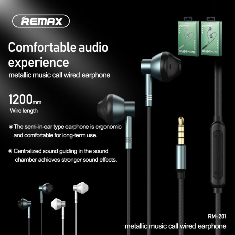 REMAX RM-201 Auricolare stereo in-ear per musica in metallo con controllo via cavo + microfono, supporto vivavoce