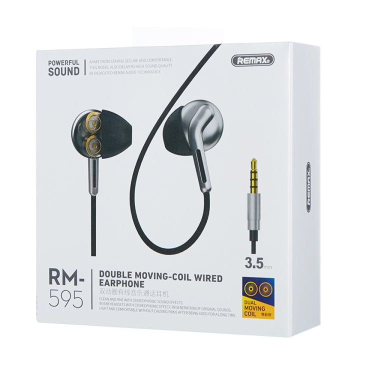 REMAX RM-595 Auricolare musicale in metallo stereo a doppia azione con perno dorato da 3,5 mm con controllo via cavo + microfono, supporto vivavoce