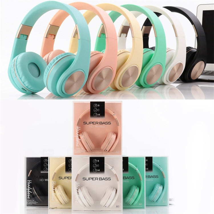 Cuffie Bluetooth A1 Bluetooth 4.2 Candy Color Super Base, supporto per riproduzione musicale, commutazione, controllo volume e risposta