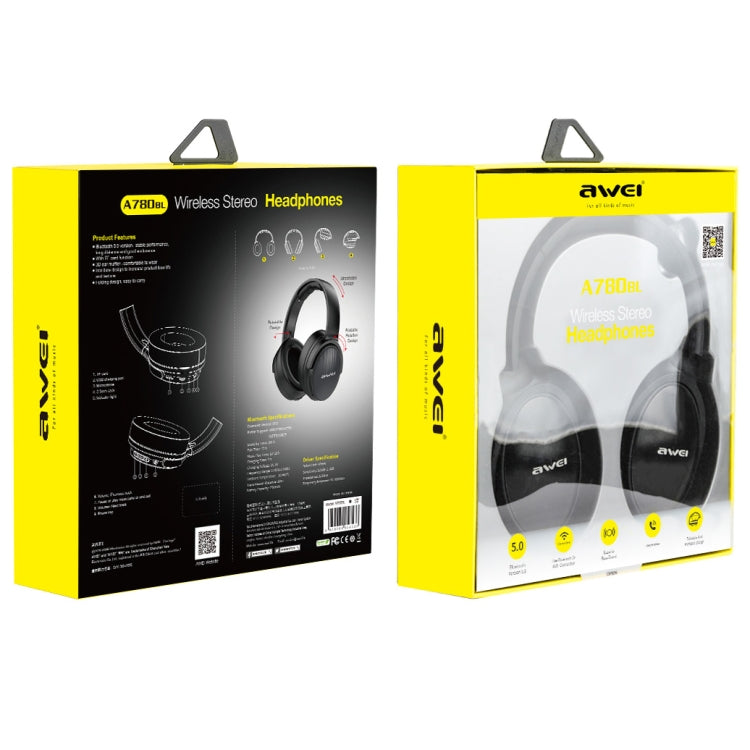 awei A780BL Bluetooth 5.0 Cuffie Bluetooth wireless bassi pieghevoli con jack Aux da 3,5 mm, A780BL