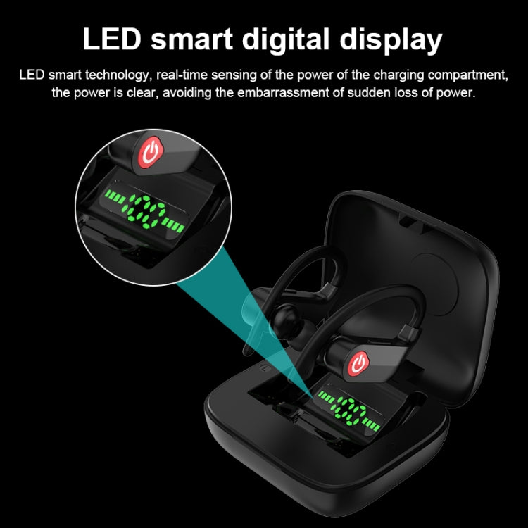 Auricolare Bluetooth sportivo wireless Q83 montato sull'orecchio con scatola di ricarica, supporta display di alimentazione LED a tre schermi e Power Bank, Q83