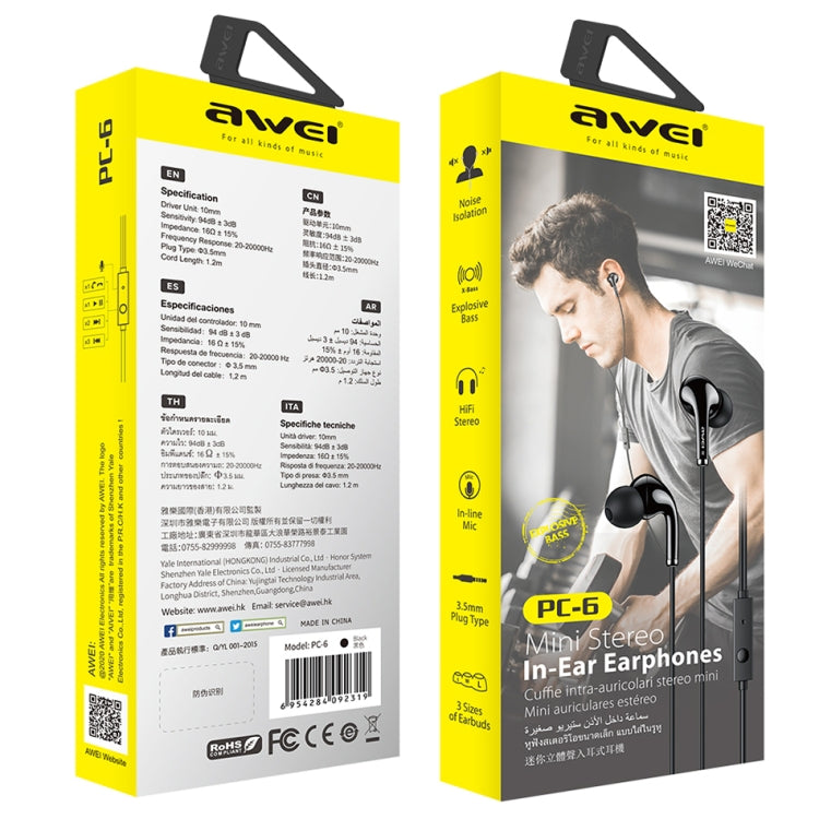 Awei PC-6 Mini Auricolare Stereo In-Ear cablato con microfono