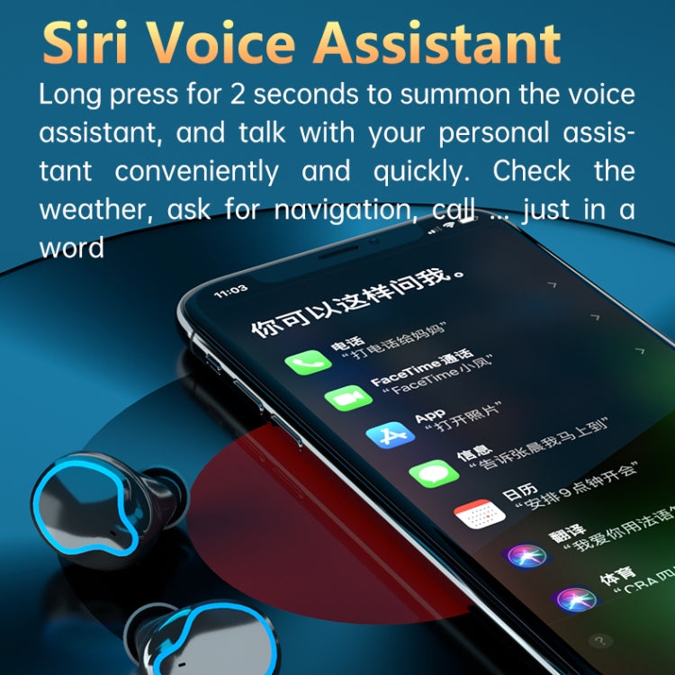 M9 Bluetooth 5.1 TWS Mirror Display digitale Auricolare Bluetooth wireless con scatola di ricarica Torcia, supporto Touch, Siri e display batteria, M9 (Black)