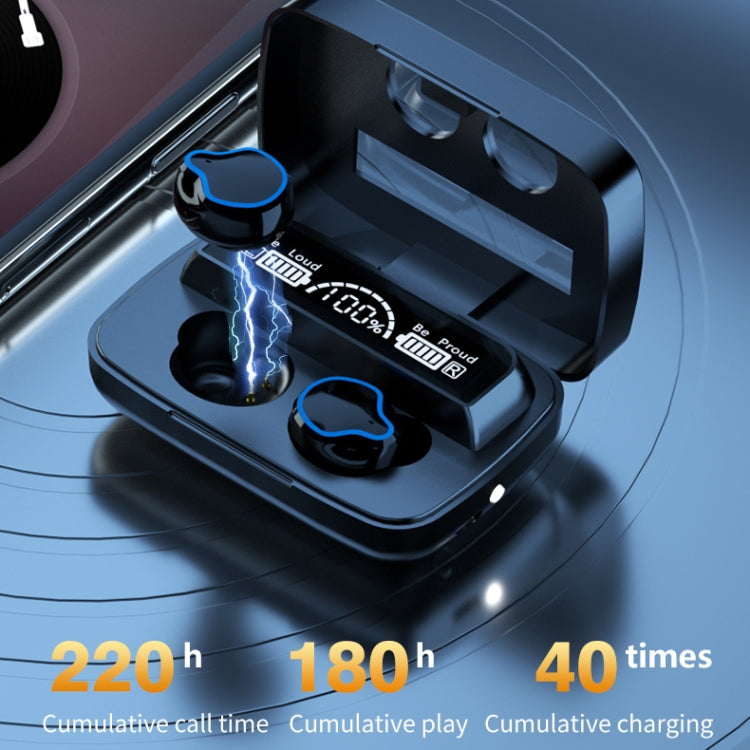 M9 Bluetooth 5.1 TWS Mirror Display digitale Auricolare Bluetooth wireless con scatola di ricarica Torcia, supporto Touch, Siri e display batteria, M9 (Black)