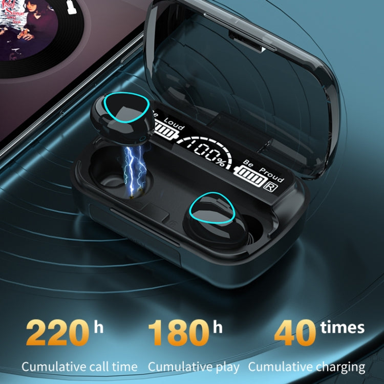 Auricolare Bluetooth wireless M10 Bluetooth 5.1 TWS con display digitale con scatola di ricarica, supporto Touch, Siri e display batteria, M10 Black, M10 Green
