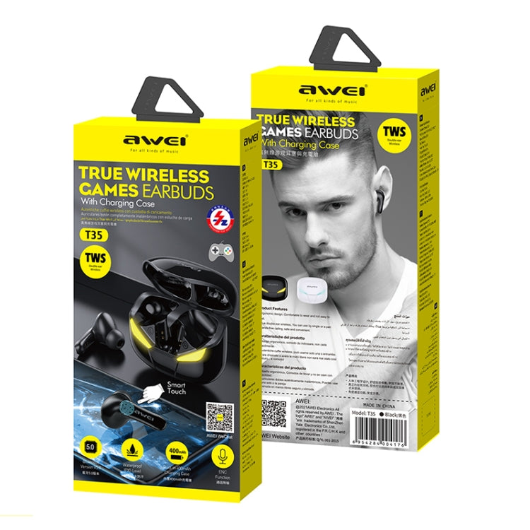awei T35 Bluetooth V5.0 Ture Gioco sportivo wireless Auricolare TWS impermeabile Dual Mode IPX5 con custodia di ricarica
