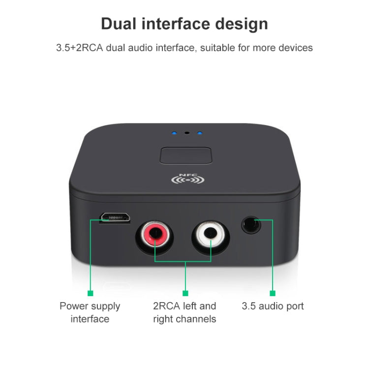 Ricevitore Bluetooth 5.0 B11 AUX NFC a 2 adattatori audio RCA, B11