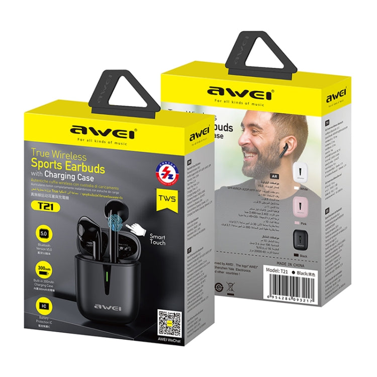 Awei T21 Bluetooth V5.0 Ture Wireless Sports TWS Auricolare con custodia di ricarica